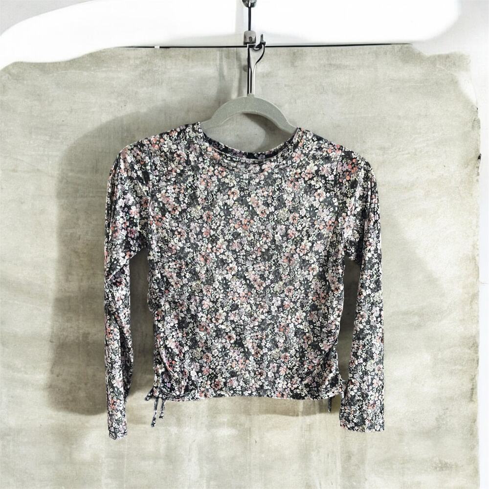 Girls Side Velour Floral Long Sleeve Shirt Large (10/12) l Shimmery
